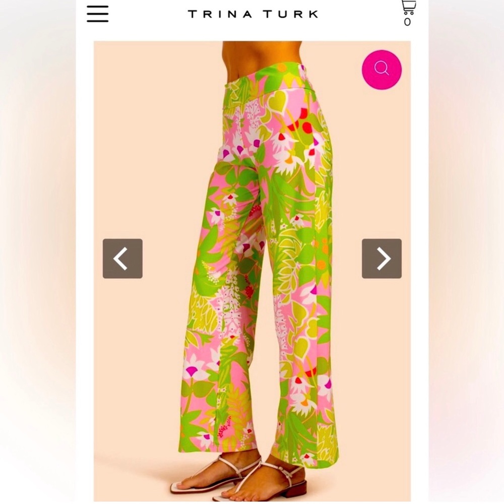 TRINA TURK sz XL NWTs resort swim coverup “La Palma” stretchy pink & green pants